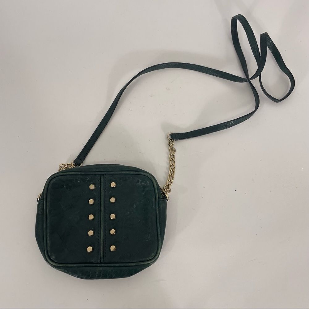 Michael Kors Green Leather Studded Detail Small Crossbody Purse
